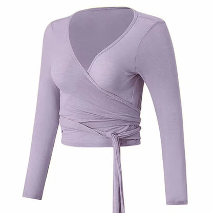 V領交叉綁帶修身瑜珈長袖上衣